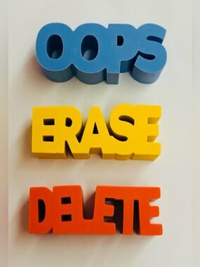New 3 Erasers OOPS ERASE DELETE Blue Yellow Red